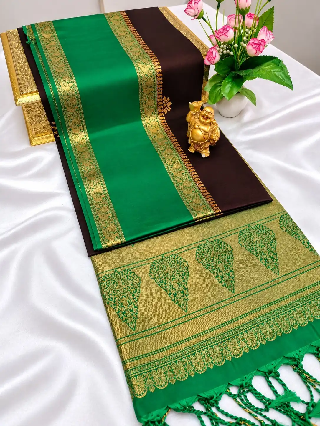 Paisley Butta Floral Border Semi Kanchipuram Silk Saree